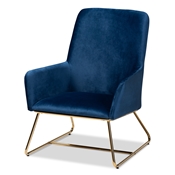 Baxton Studio Sennet Glam and Luxe Navy Blue Velvet Fabric Upholstered Gold Finished Armchair